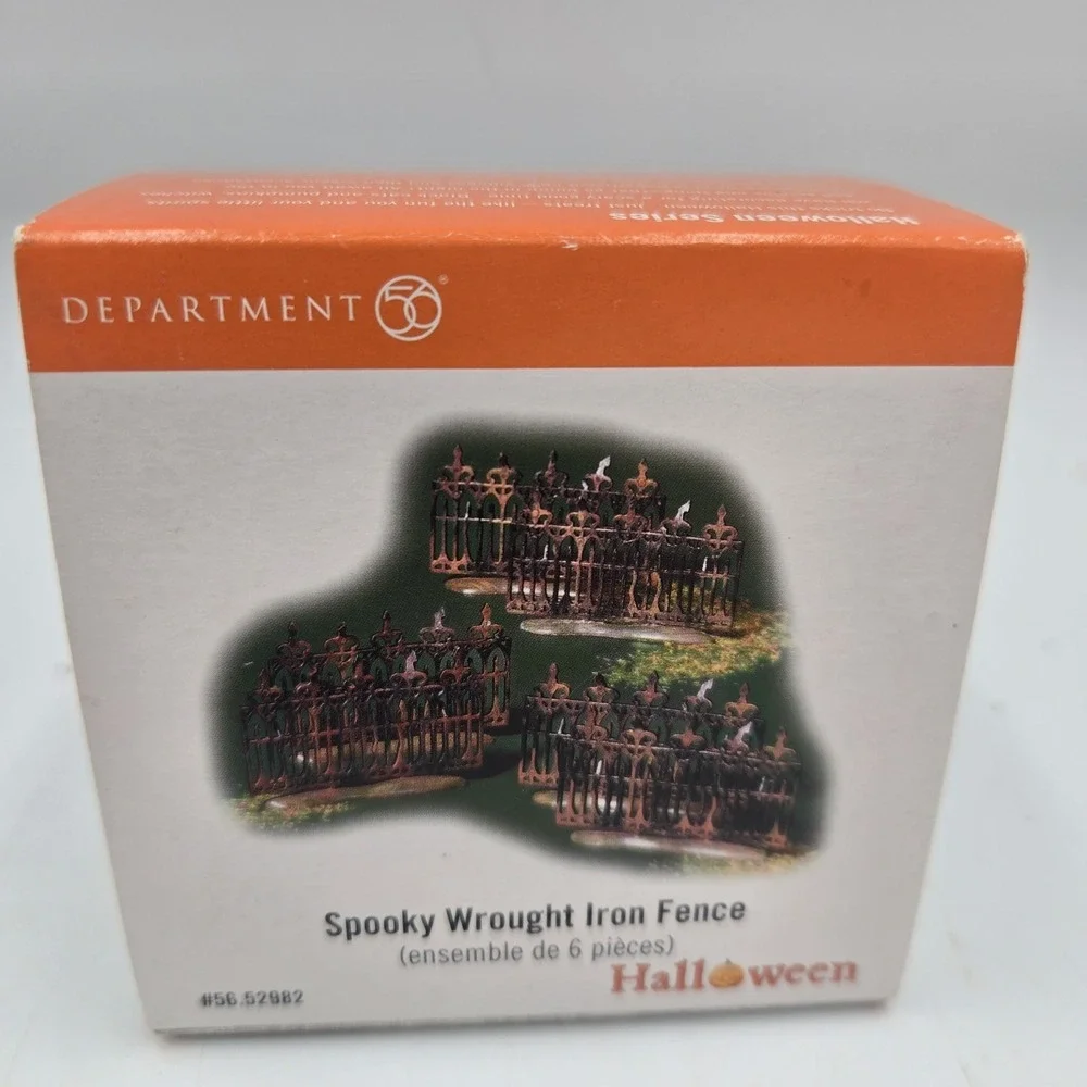 6 Pcs Dept 56 Halloween Village Spooky Wrought Iron Fence #52982 New Old Stock